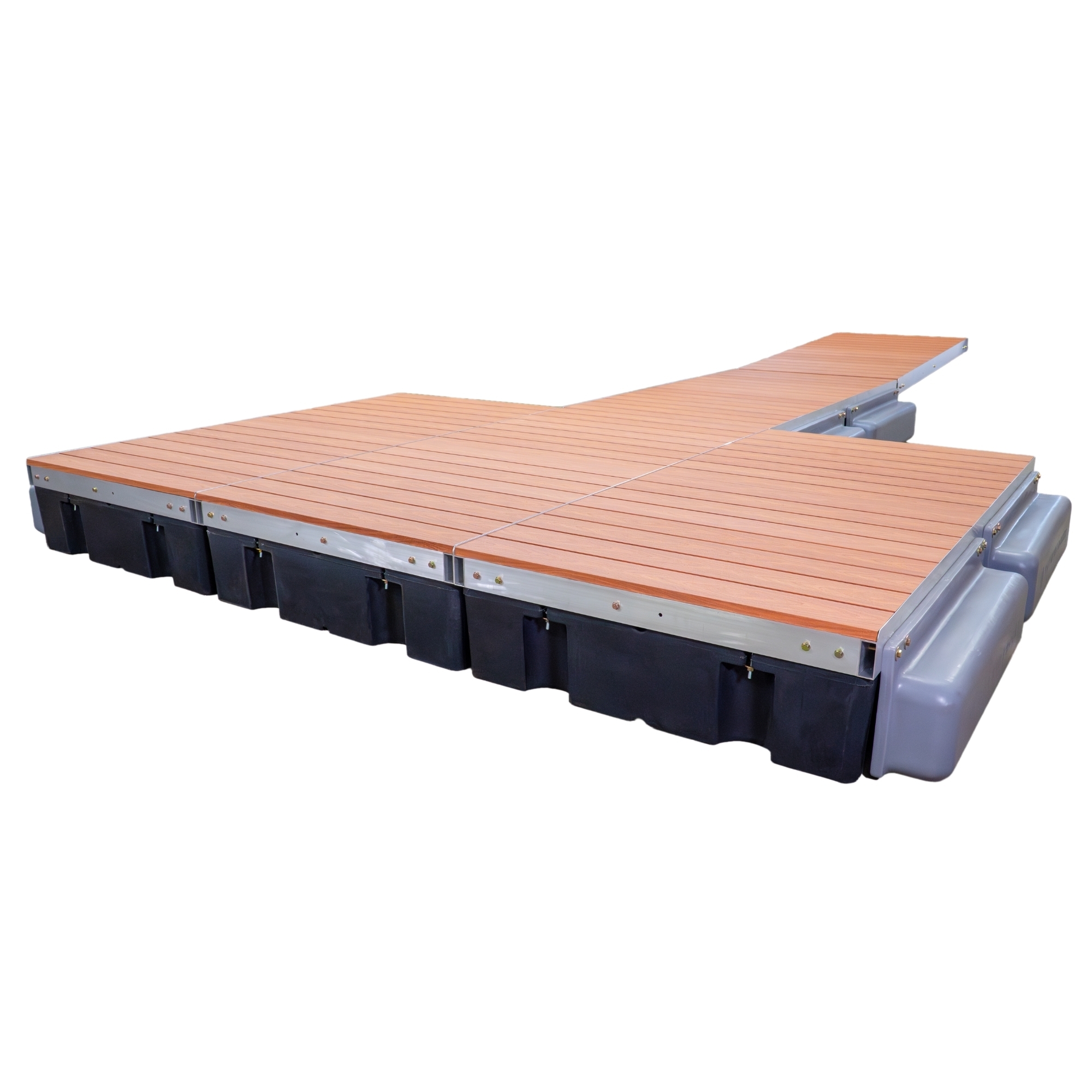 Patriot Docks 40' T-Shaped Low-Profile Premium Floating Dock with Brown Aluminum Decking